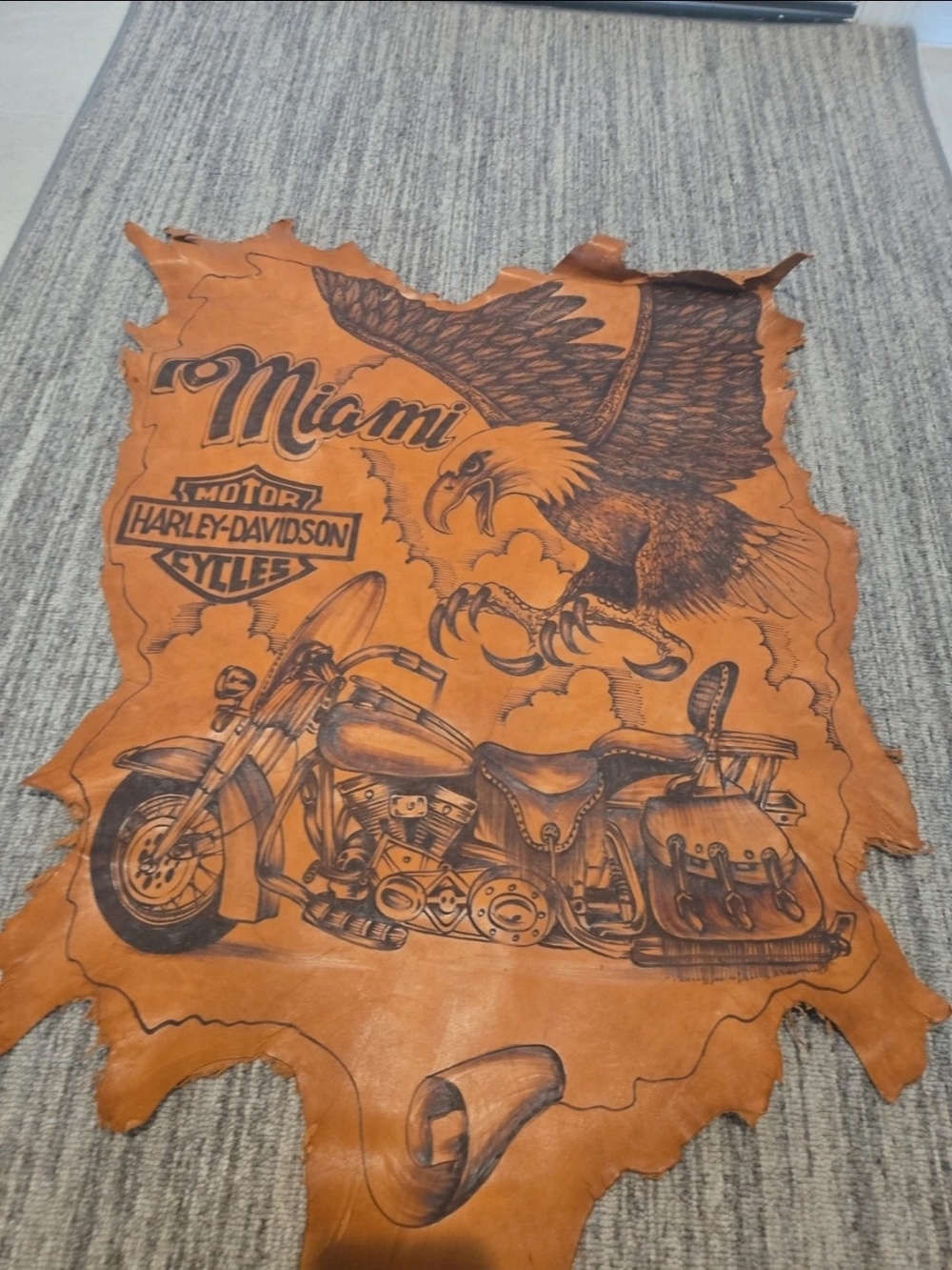 Harley-Davidson Orange Leather Eagle & Motorcycle Wall Art